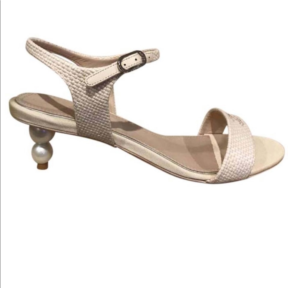 Chanel dark beige pearl heel strap sandal EU 39